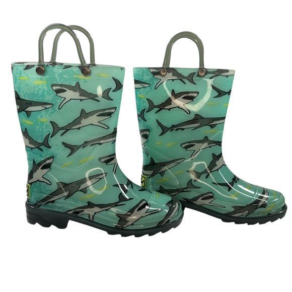 Western Chief Shark Chase Lighted Rain Boots Sz 10T - Picture 2 of 13